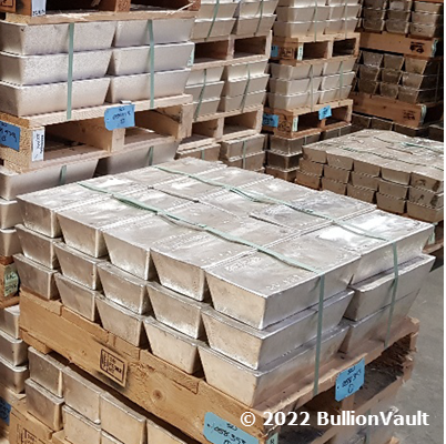 lingotti d'argento all'ingrosso del peso di 1.000 once (32 kg), conservati in una camera blindata accreditata dalla London Bullion Market Association e quindi esenti IVA
